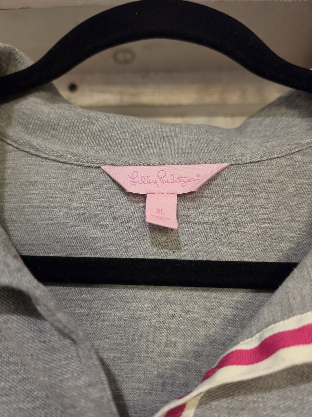Lilly Pulitzer Gray Long Sleeve Polo with Pink Trim - Picture 2 of 5